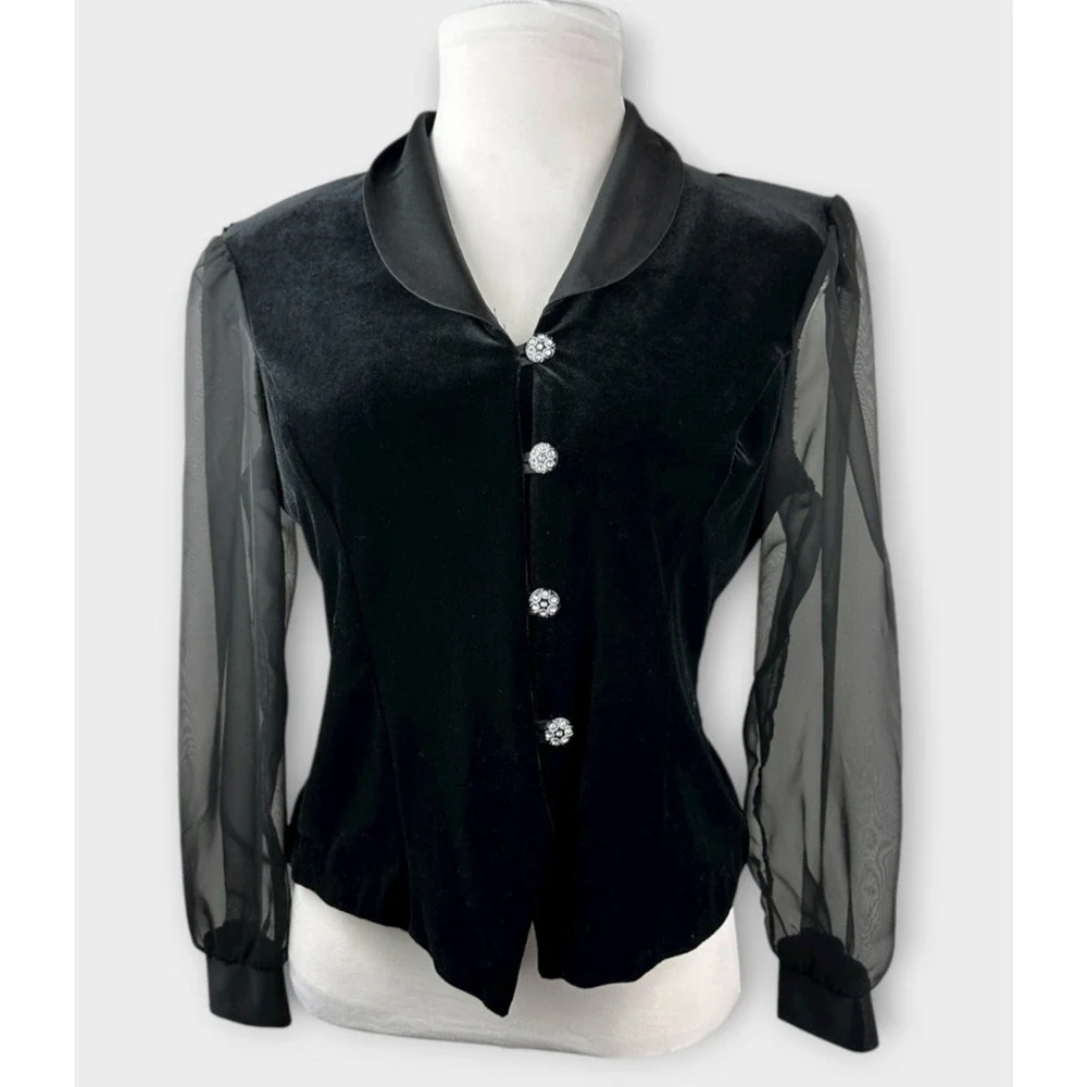 Vintage Another Thyme Velvet Top Size Large Fairy Grunge Victorian Jewel Buttons - Picture 10 of 10